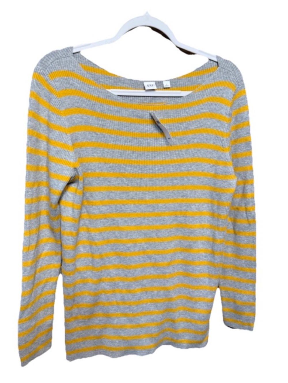 NWT Gap Gray Mustard Yellow Striped Ribbed Mock Neck Top